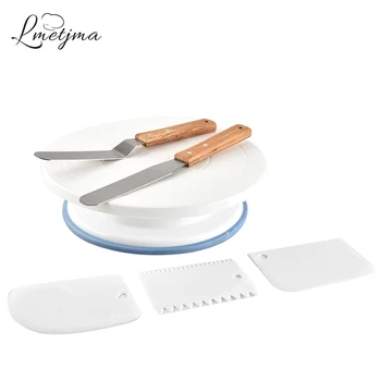 

LMETJMA Cake Decorating Tools Set 11'' Rotating Cake Turntable 2pcs Icing Spatula with Wood Handle 3pcs Icing Smoother Scraper