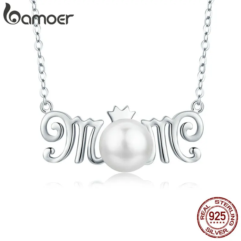 

BAMOER Authentic 100% 925 Sterling Silver Mom Gift for Mother Letter Pendant Necklaces for Women Sterling Silver Jewelry SCN211