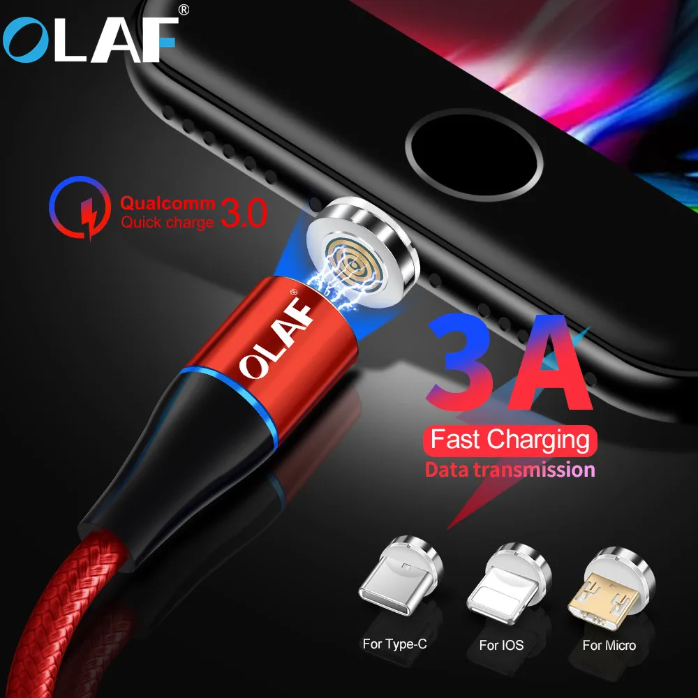 

OLAF 3A Fast Charging Magnetic Micro USB Type C Cable Charger For iPhone 6 7 8 Plus X XR XS Max Mobile Phone Charging USBC Cord