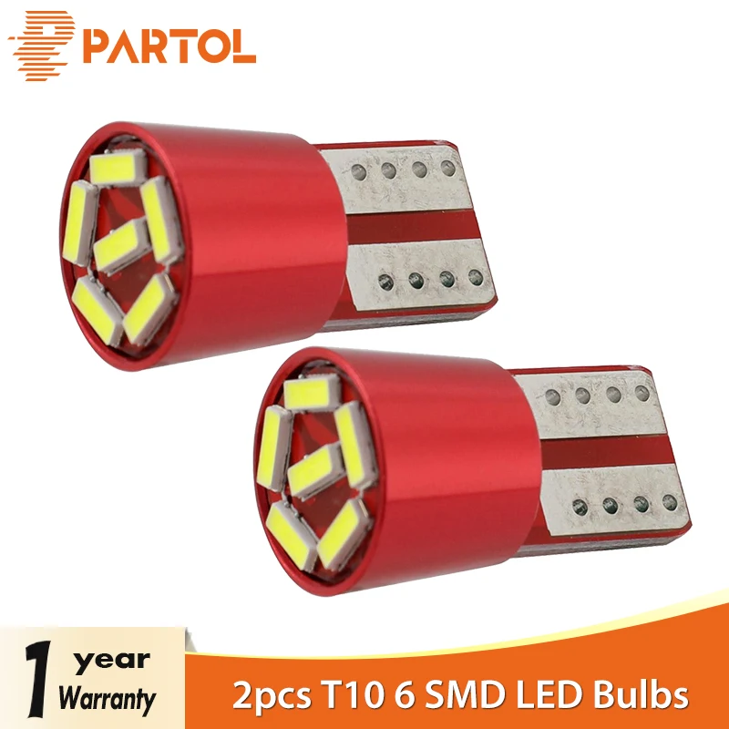 

Partol 2Pcs T10 W5W 194 LED Bulbs 6 SMD 501 Car Light 168 W16W Wedge Auto Side Light Parking License Plate Bulb DC12V LED Light