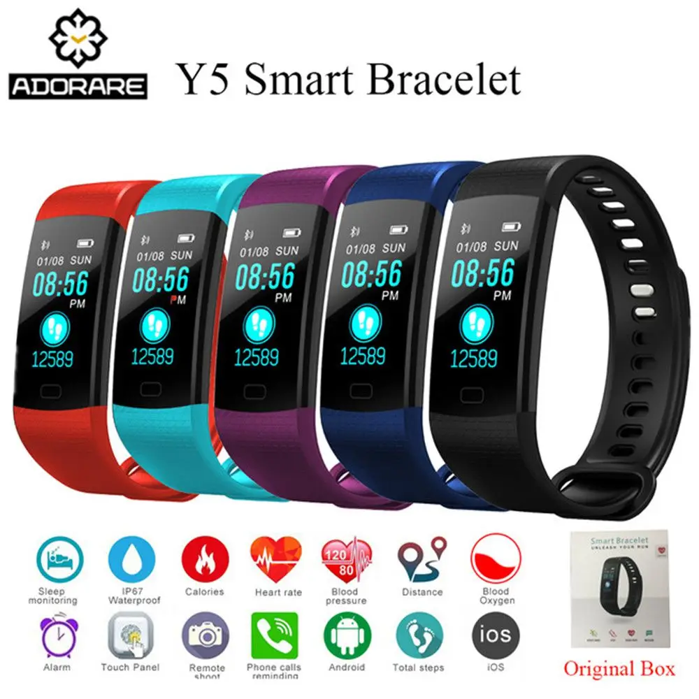 

Y5 Smart Band Watch Color Screen Wristband Heart Rate Activity Fitness tracker Smart Electronics Bracelet PK Xiaomi Miband 3