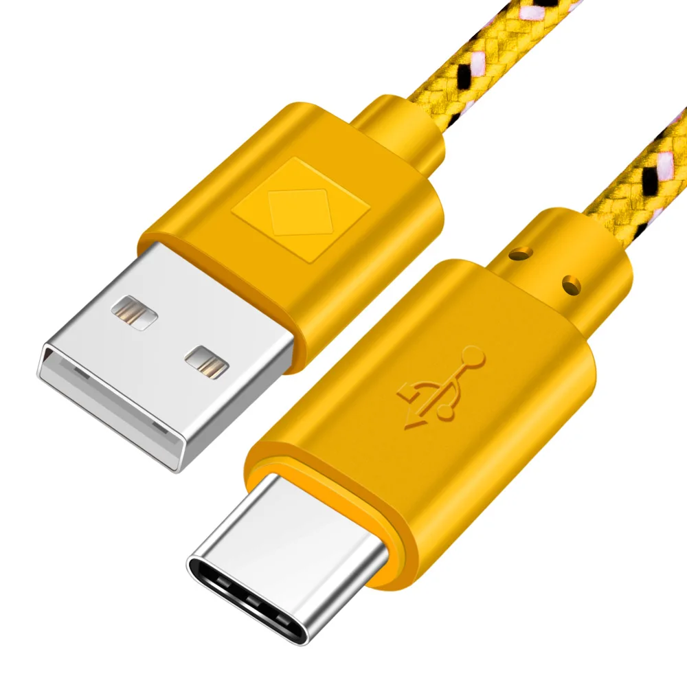 Олаф usb type-C кабель 1 м 2 м 3 м нейлоновая оплетка для быстрой зарядки и передачи данных type C для samsung Galaxy S8 S9 Xiaomi mi5c mi6 USB-C кабель - Цвет: Цвет: желтый