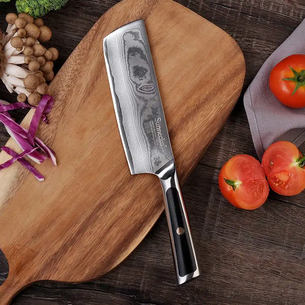 SUNNECKO Дамасские кухонные ножи Набор японских VG10 стали мясорубка G10 Ручка Высокое качество шеф-повара утилита слайсер нож для очистки овощей - Цвет: 7 inch Cleaver Knife