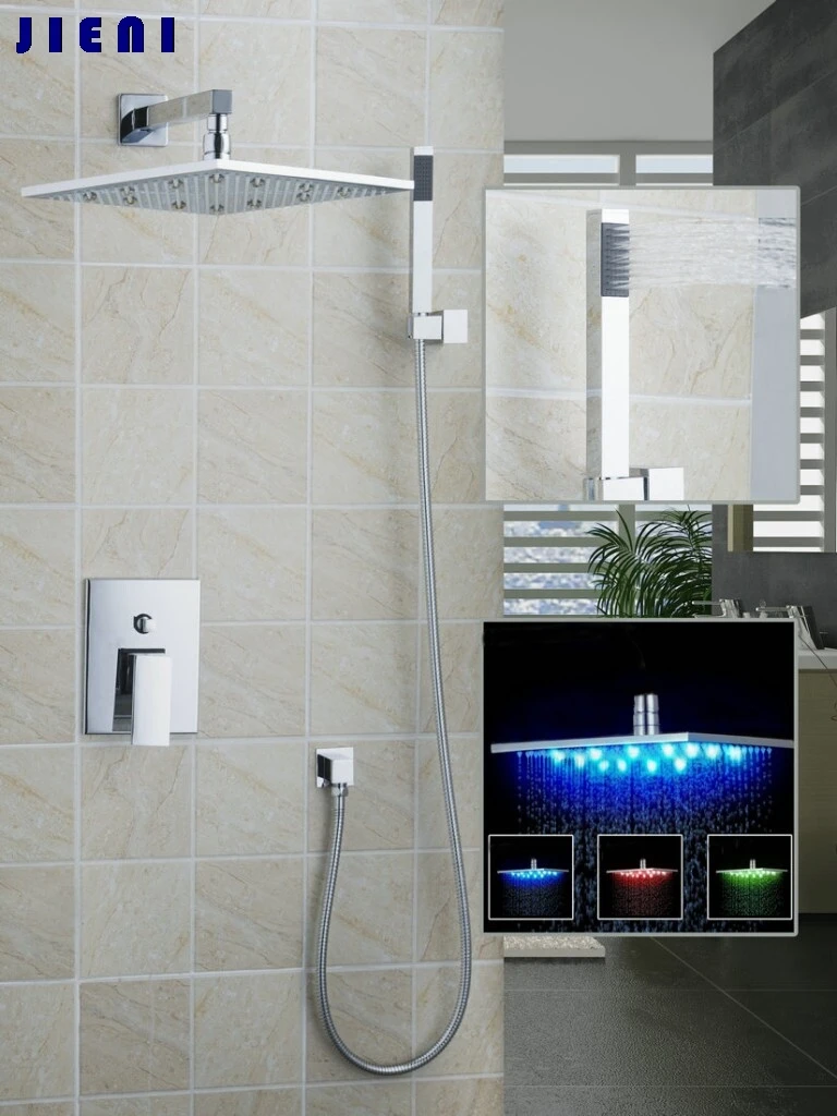 Wall Mount Brass LED Light 12" Shower Head Bathroom 50210 43C Bathtub