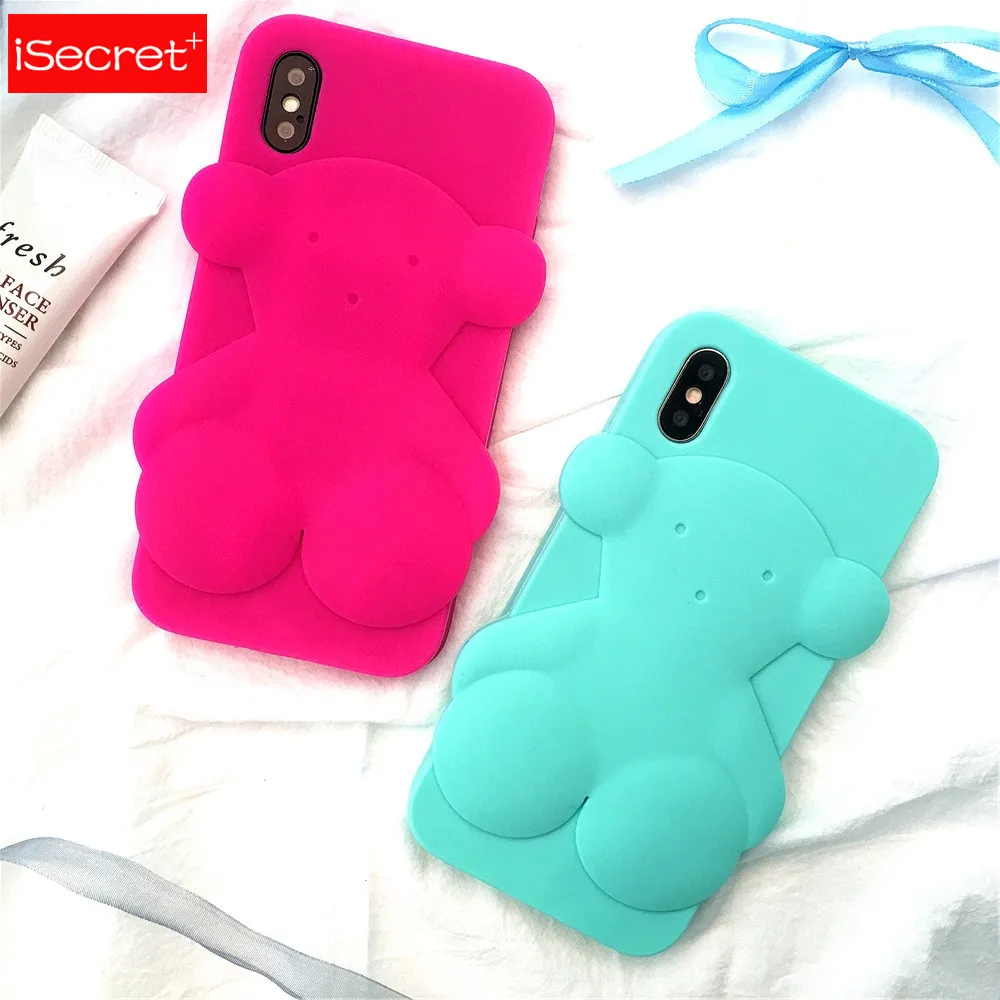 

Cartoon Bear Case For iPhone X 10 5 5S SE 6 6S 7 8 Plus Cover 3D Silicon Case For iphone 7 Cell Phone Coque Pink Rose Bag