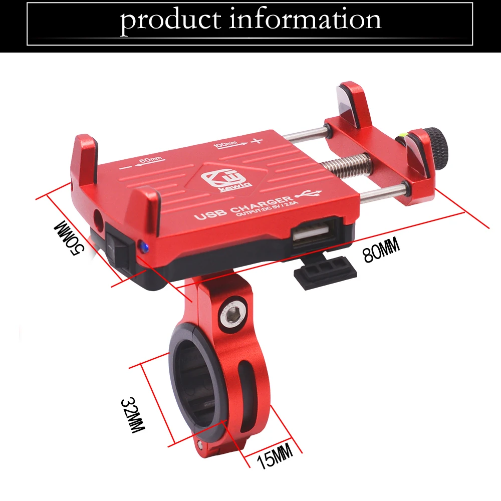 Universal Motorcycle Phone Holder Aluminum Alloy With USB Charger Modified Mobile Phone Holder Motorbike Mountain Bike Holder