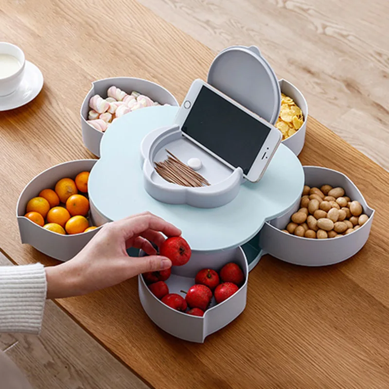 

Creative plum-shaped rotating belt mobile phone holder candy box Geometry lazy fruit bowl watching drama eating convenient