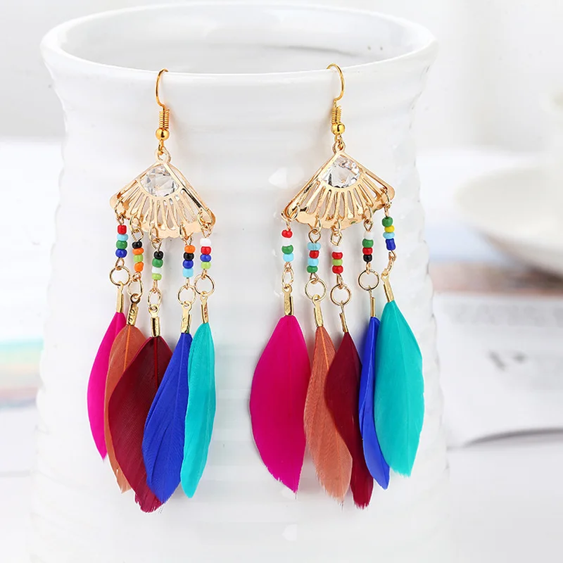 

Feather Layer Earrings Bohemian Dangle Earrings Long Dream Catcher Earrings for Women Fashion Jewelry