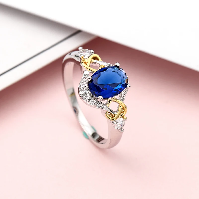 

NEW Heart Blue Crystals wedding Rings for women White Gold color AAA Zircon Engagement rings female Anel Ellipse Rings