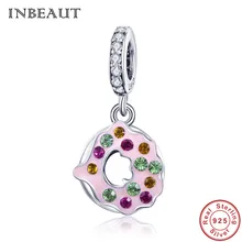 INBEAUT Handmade DIY 925 Sterling Silver Lovely Pink Donut Charm Round Brown&Green Zircon Stone Cake Beads fit Pandora Bracelet