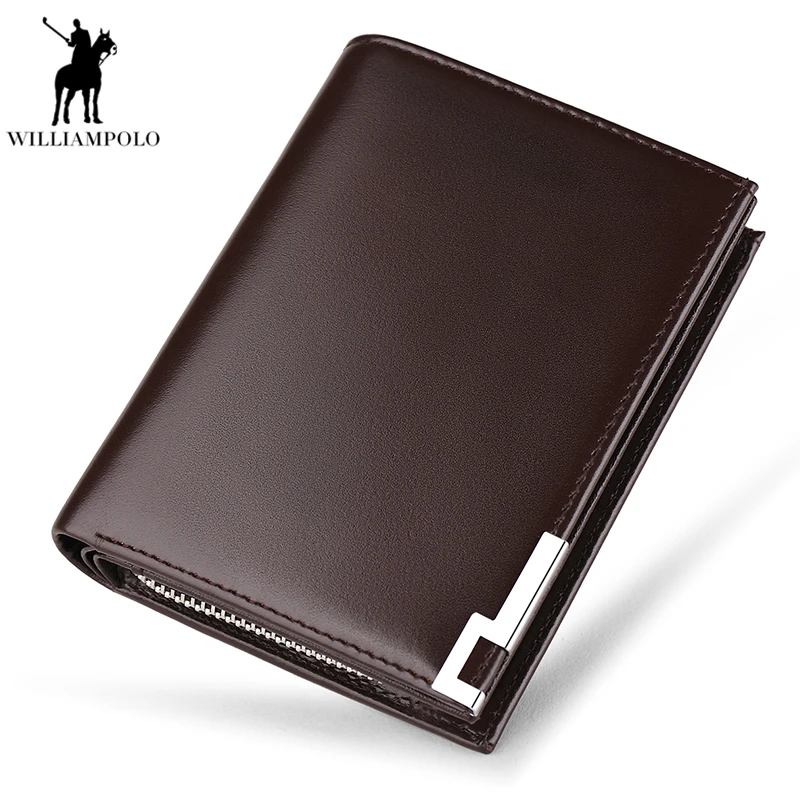 

WILLIAMPOLO Luxury Brand Wallet Men Genuine Leather Purse Short Male Clutch Leather Wallet Card Holders Zipper Pocket PL218