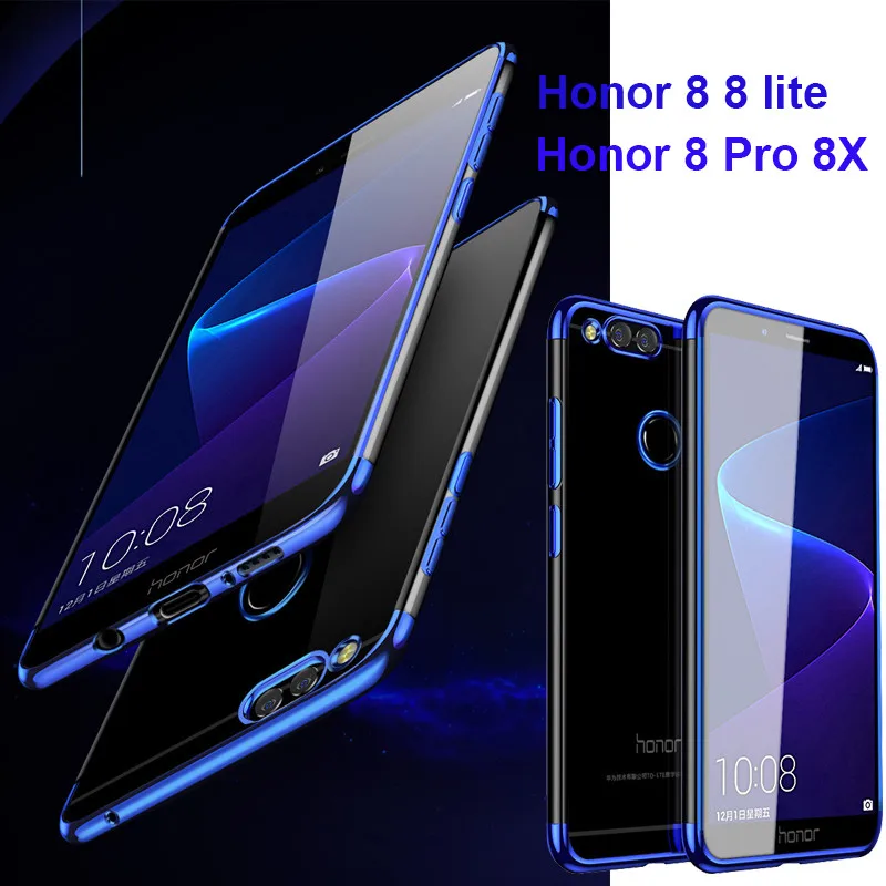 

WeeYRN Huawei Honor 8 lite 8 Pro 8X 8 Funda Transparent Plating Soft TPU Phone Case Huawei Honor 8 lite Cover Silicone thin Case