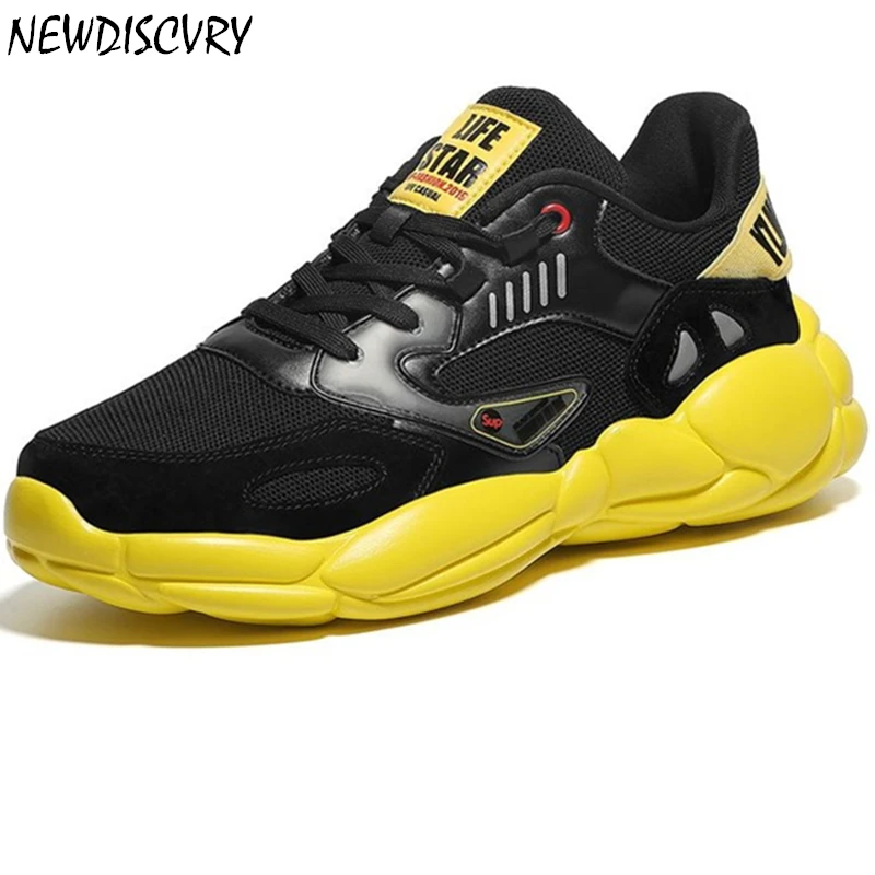 

NEWDISCVRY Plus Size 44 Genuine Leather Platform Sneakers 2019 Fashion Men Chunky Trainers Comfortable Man Dad Shoes