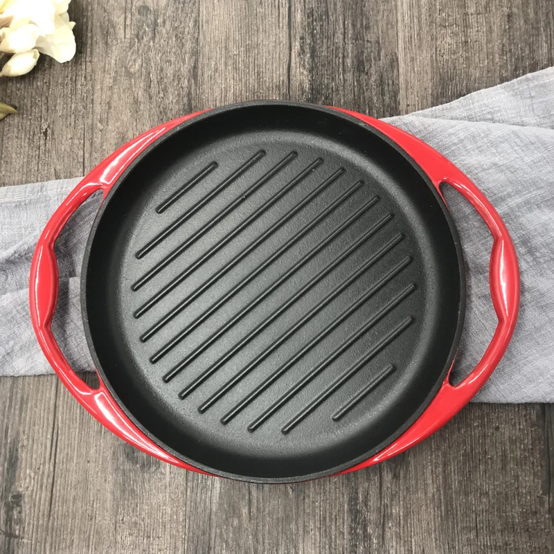 

26cm thicken cast iron roasting steak pan frying without coating non stick roast enamel fried pot plate meat fryer skillet wok