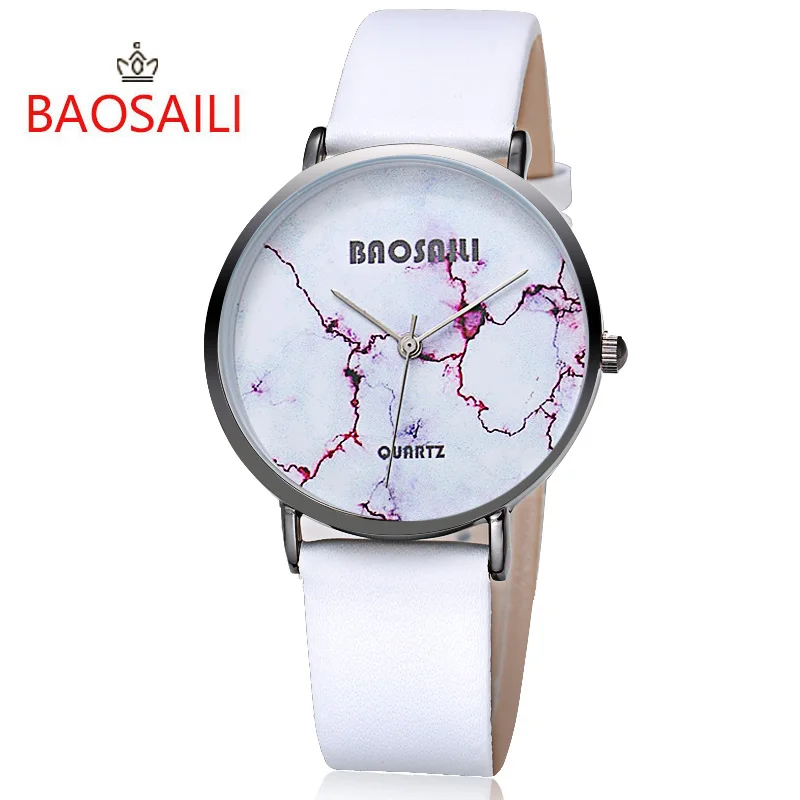 

BAOSAILI Top Brand Red Crack White Marble Design Real Gold Plating Crack Waterproof Fashion Watch for Women Wrist Watch BS-1000
