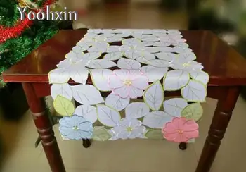 

Modern white Embroidered bed Table Runner cover cloth flag tea rectangular Xmas Christmas tablecloth mantel home Wedding Decor