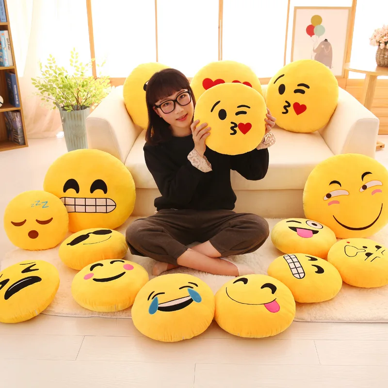 

Pillow Smiley Face Kawaii Emoji Pillow Decorative Pillows Sofa Stuffed Plush Toy Doll Emoticon Round Cushion Emoji Cushion