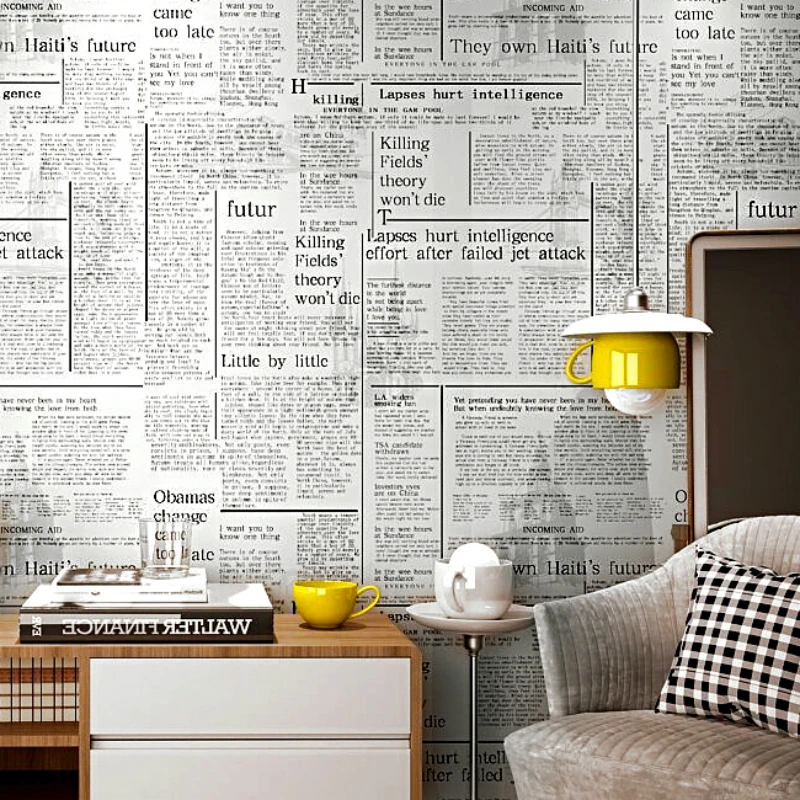 

White Old English Letter Newspaper Vintage wallpaper Newsprint Feature Wall Paper Roll for Bar cafe Coffee Shop Restaurant