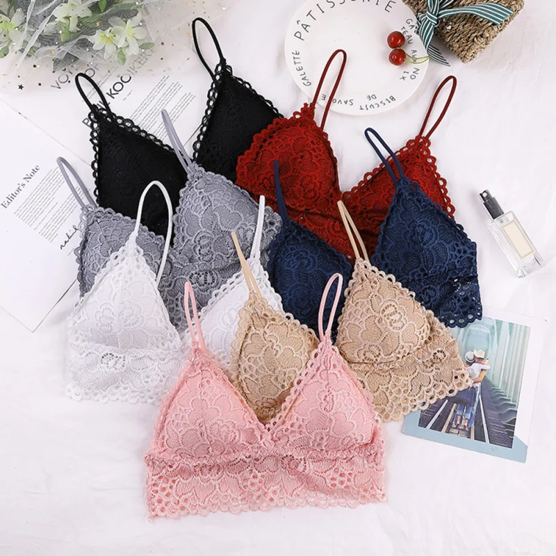 

Women Deep V Bra Female Lace Tube Top Underwear Sexy Lace Summer Bras Top With Chest Pad
