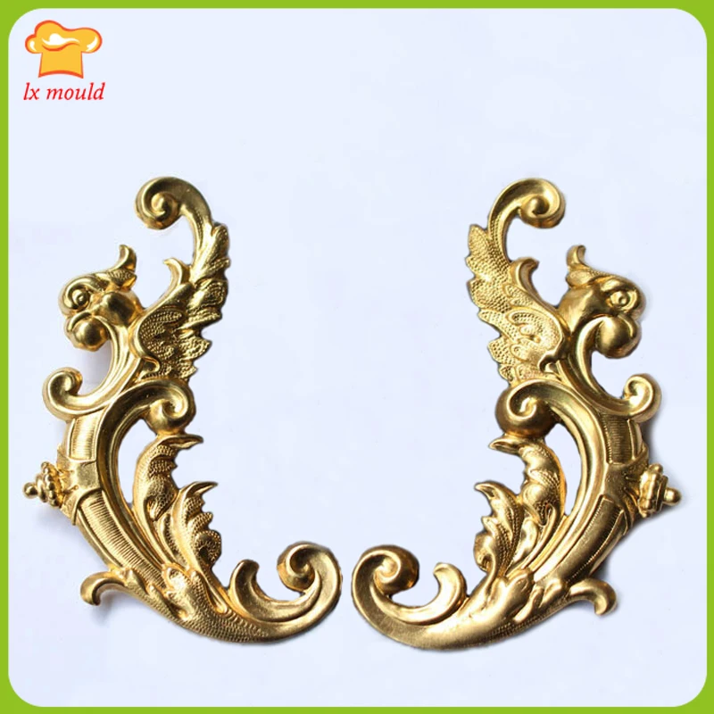 

2109 new Baroque big curved leaf retro brooch fondant dry Pace silicone mold