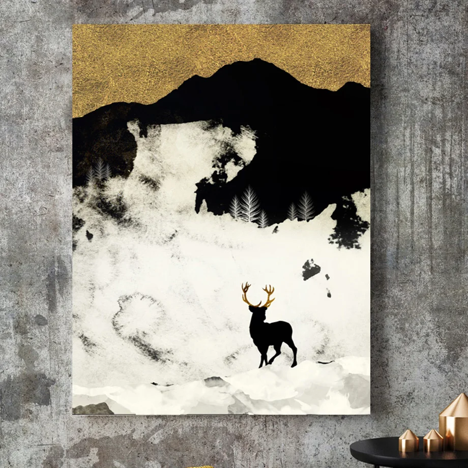 Абстрактный пейзаж, горный олень, Кит, скандинавские плакаты и принты, настенная живопись на холсте, настенные картины для декора гостиной