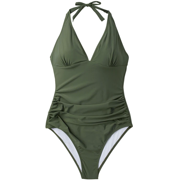 CUPSHE, сексуальный армейский зеленый Цельный купальник с рюшами, Женский Одноцветный Монокини, купальные костюмы, монокини,, женский пляжный купальник - Цвет: Армейский зеленый