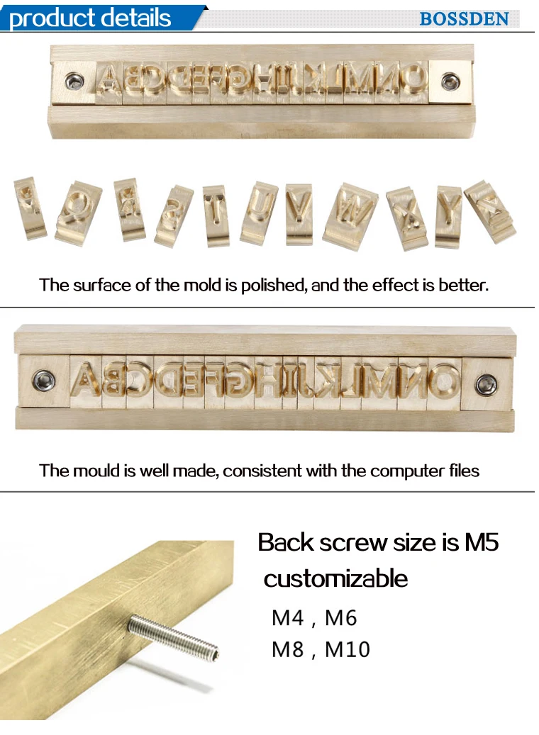 BOSSDEN штамп медной формы букв латунный Алфавит Набор для машина для горячего тиснения фольгой логотип плесень паяльник медный алфавит