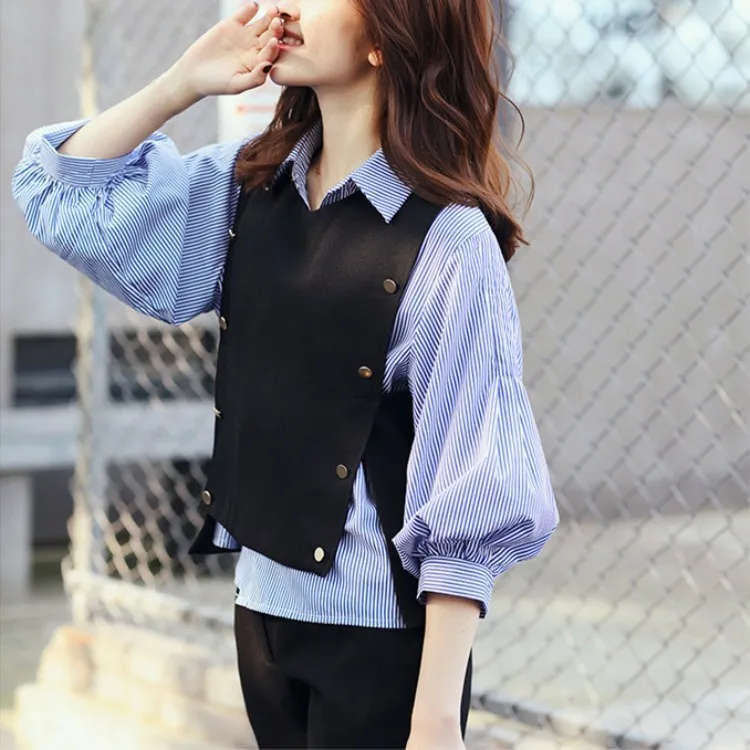 

2019 M-4Xl 3 Piece Set Women Vest Striped Shirt And Pants Sets Suits Plus Size Casual Office Ladies Three Piece Sets