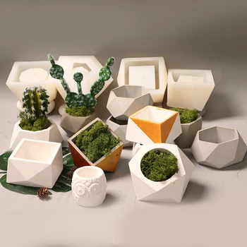 

Succulent plant Concrete Flower Pot Mold Many Low-cost Promotion Cement Gypsum Silicone Mold