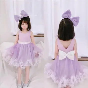 

Toddler girls sweet style party dress children elegant purple mesh patchwork brithday dress kids sleeveless princess dress ws631