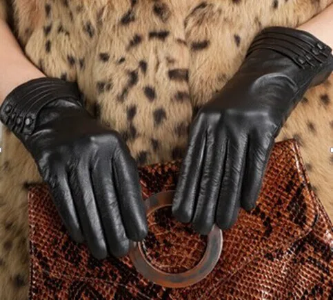 Женские теплые Зимние перчатки Прихватки для мангала Geniune кожа черный
