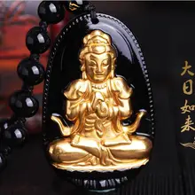 Открытие обсидианского позолоченного татхагата Будда кулон ожерелье натальный женский Мужская подвеска пустота Тибет Авалокитешвара