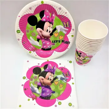 

40p/set Minnie Mouse Birthday Party Supplies Plates Cups Napkin Disposable Tableware Theme Party Favors Decoration