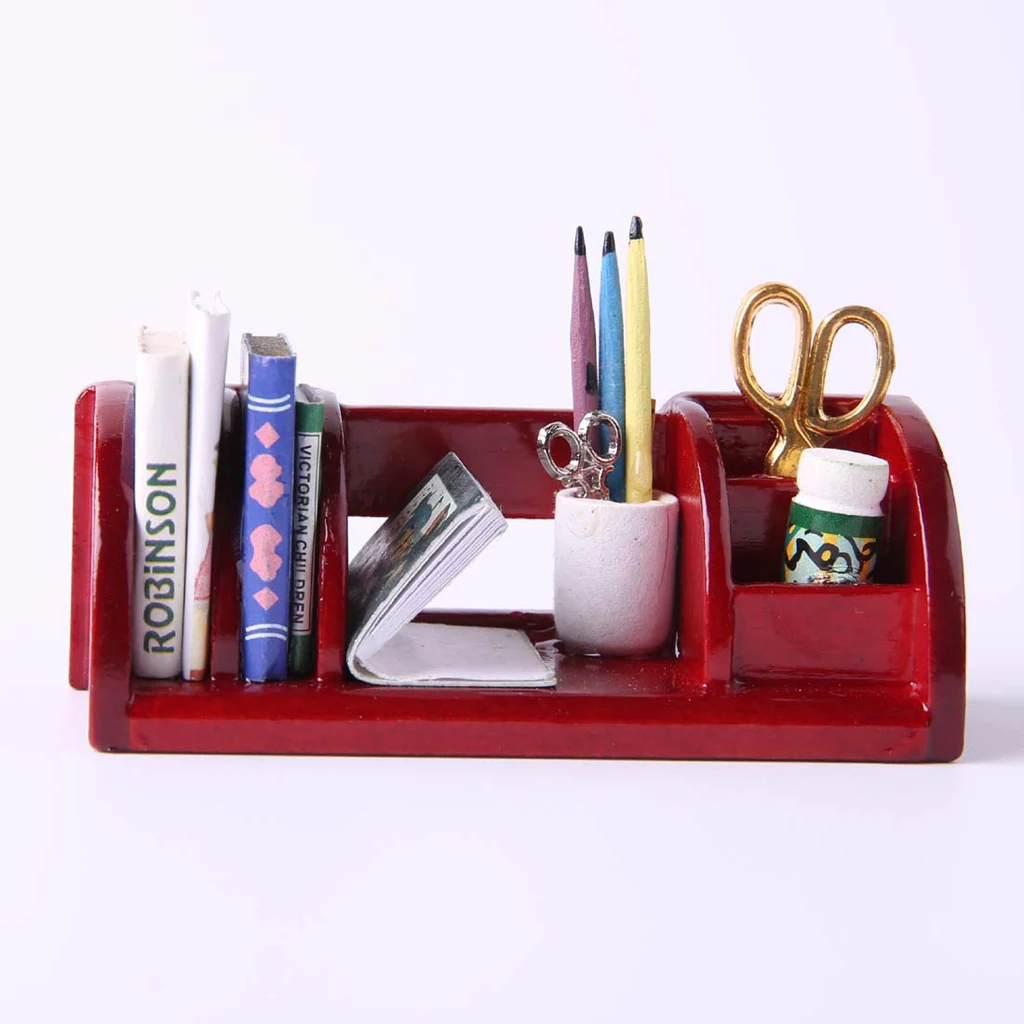 

1/12 Dolls House Miniature Home Furniture Book Shelf Study Table Storage