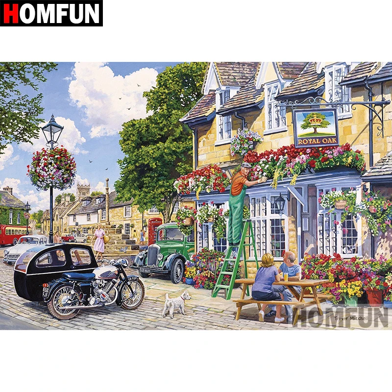 

HOMFUN Diy Full Square Round Drill 5D Diamond Painting Cross Stitch Diamond Embroidery "Country scenery" Home Decor Gift A08338