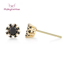 Панковские трендовые золотые и черные CZ цвета в форме цветка 925 пробы серебряные серьги-гвоздики для женщин/мужчин вечерние аксессуары очаровательные ювелирные изделия