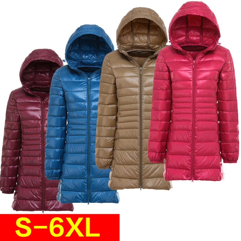 

Plus size 6XL 90% white duck down jackets womens 2018 autumn winter thin warm down jacket coat female long down jacket lady coat