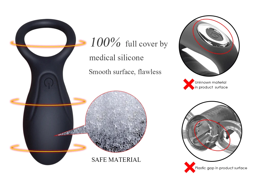 Silicone USB Charging 10 speeds Male Vibrating Lock Cock Ring Delay Lasting Penis Ring Vibrator Adult Sex Toys for Men & Couple