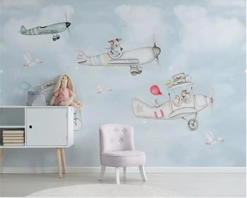 

beibehang wallpaper for kids room Nordic minimalistic behang hand drawn cartoon airplane background wall papier peint mural 3d
