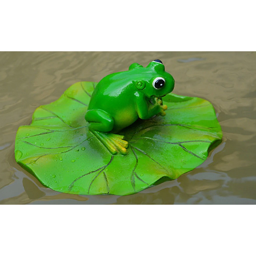 6 Style Pond Lifelike Water Floating Lotus Leaf Ornament Sculpture Frog Bathtub Toys Resin Artificial Animals Home Decor