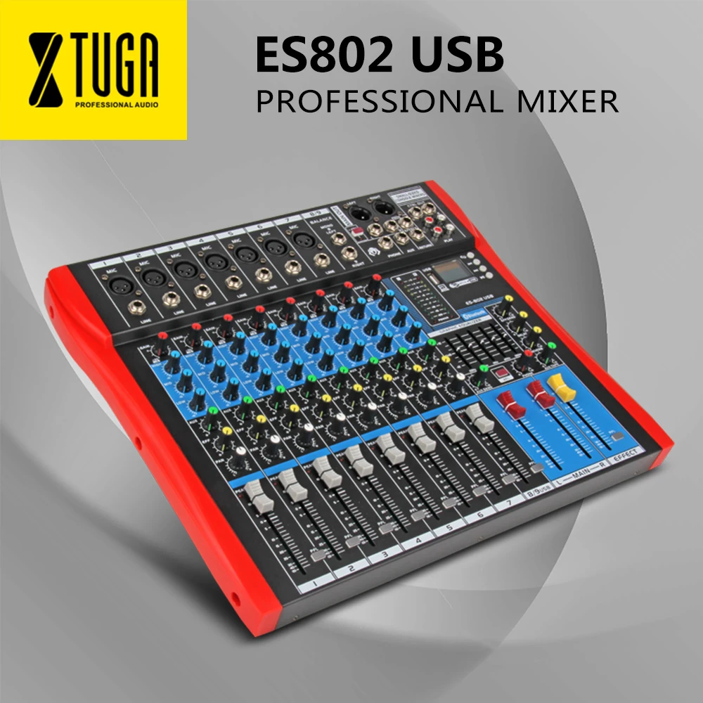 

XTUGA ES802 USB/MP3/Bluetooth Professional Stage Audio Mixer Built-in Digital Effect Mixer Music Mixer 7 Channel Mixer +48Vpower