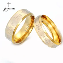 Letdiffery Romantic Forever Love Heart Letter Couple rings Gold Stainless Steel Wedding Bands Engagement Anniversary Jewelry tailor made luxury western rose gold color inlay health surgical stainless steel wedding bands rings sets