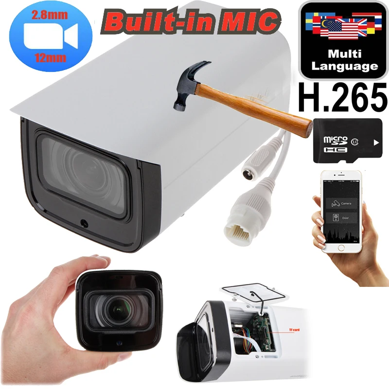 Оригинальный DH IPC-HFW4433F-ZSA 4MP Starlight Камера 2,7 мм ~ 13,5 мм с переменным фокусным расстоянием Моторизованный объектив IR80M Встроенный микрофон poe IP