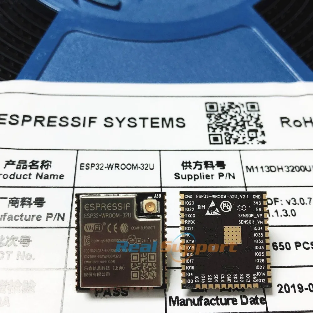 

650PCS/REEL ESP32-WROOM-32U Wi-Fi+BT+BLE ESP32 Module IPEX antenna connector 32Mbits 4MB Flash Memory Espressif Original