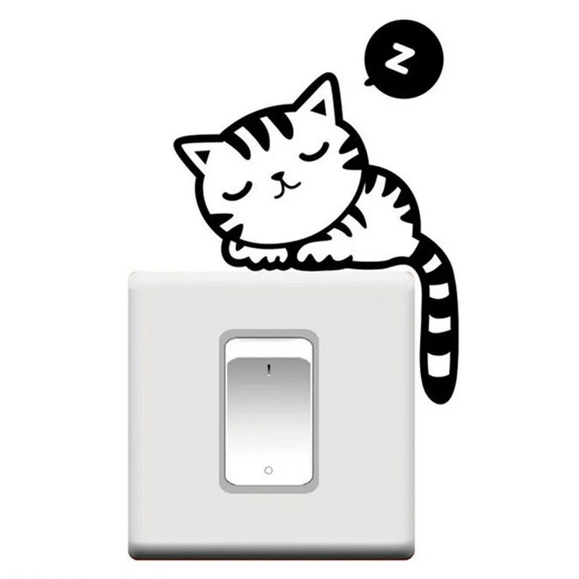 

ISHOWTIENDA Newly Design Sleeping Cat Switch Stickers Cartoon Home Wall Sticker Living Room Decor New