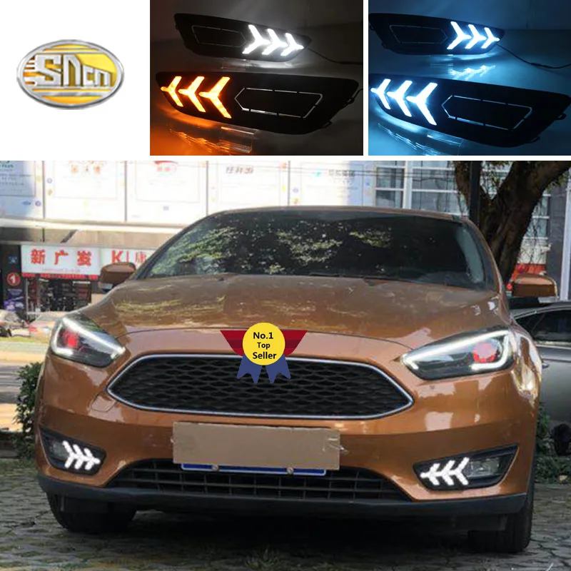 

SNCN LED Daytime Running Lights for Ford Focus 3 MK3 2015 2016 2017 Fog lamp cover 12V ABS DRL with 2/3 Functions Relay