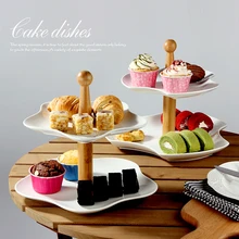 Европейский творческий двойной лоток для хранения фруктов/торта/десерта/тарелка для сухих фруктов деревянный керамический гостиная