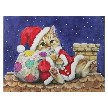 

5D DIY Diamond Painting Santa Cat Cross Stitch Full Drill Round Diamond Embroidery Diamond Mosaic Cartoon Pictures Home Decor