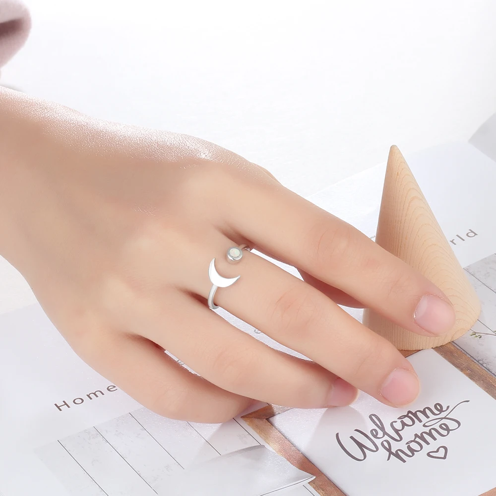 Adjustable Ring Moon Shape Opal Stone 925 Sterling Silver Women's Rings Fashion Party Jewelry For Women (JewelOra RI103292)