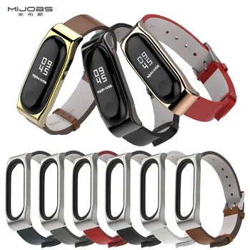

Mijobs Wristband Suitable for Xiaomi Bracelet 3 Wristband Crazy Horse Fiber Leather Strap with Classic Metal Shell Spots